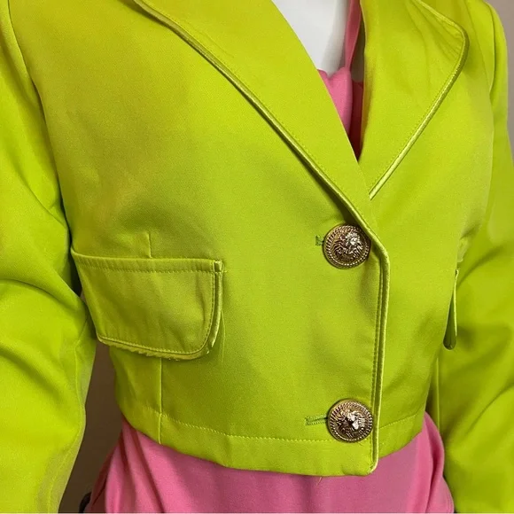 Lime green cropped lapel collar  two-button blazer - Picture 4 of 13